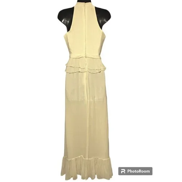 Vintage Formal Halter Dress S Maxi Removable Capelet Peplum Prom Wedding Easter - Picture 8 of 9